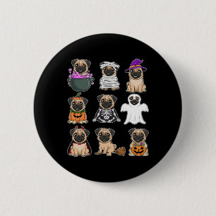 Badge Rond 5 Cm Carlin Halloween Costume Éffrayant Fantôme Citroui