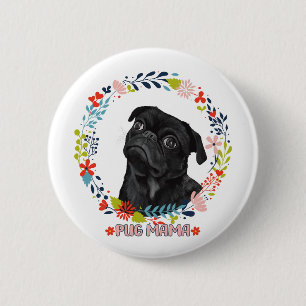 Badge Rond 5 Cm Carlin noir mignon - Carlin Mama