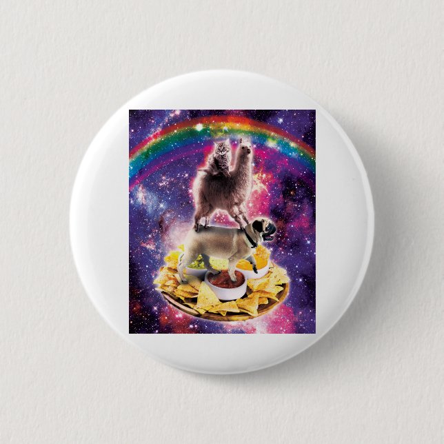 Badge Rond 5 Cm Carlin Space Cat Llama Riding Nachos (Devant)