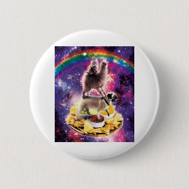 Badge Rond 5 Cm Carlin Space Cat Llama Riding Nachos