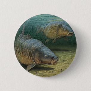 Badge Rond 5 Cm Carpe pêchant la carpe deux