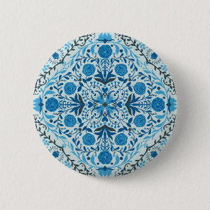Badge Rond 5 Cm Carreaux à fleurs bleus