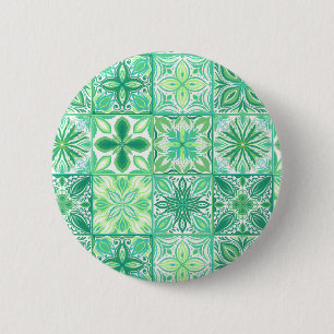 Badge Rond 5 Cm Carreaux décorés en vert et blanc