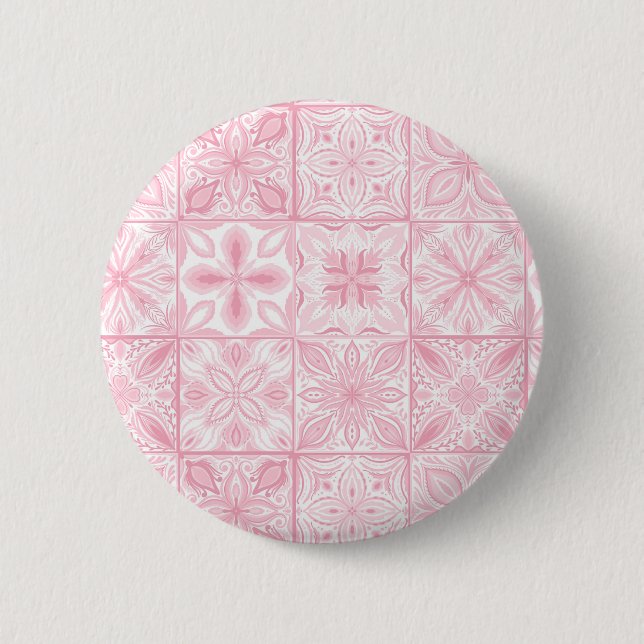 Badge Rond 5 Cm Carreaux ornés en rose (Devant)