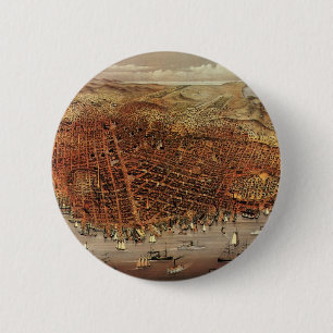 Badge Rond 5 Cm Carte aérienne antique, ville de San Francisco, Ca