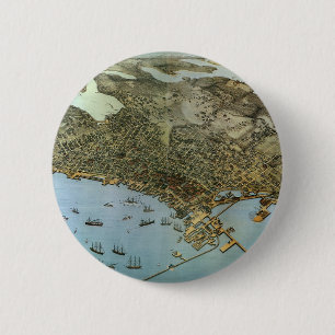 Badge Rond 5 Cm Carte ancienne vue aérienne Ville de Seattle Washi