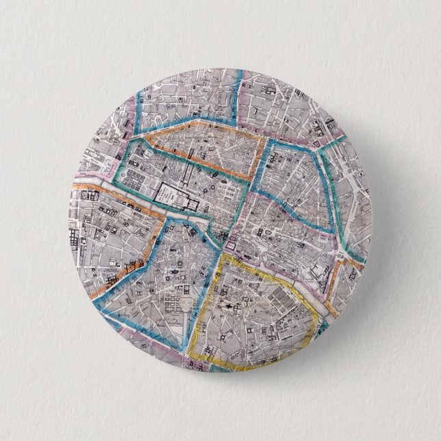Badge Rond 5 Cm Carte antique de Paris (Devant)