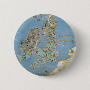 Badge Rond 5 Cm Carte de la Grande-Bretagne du 16ème siècle et d