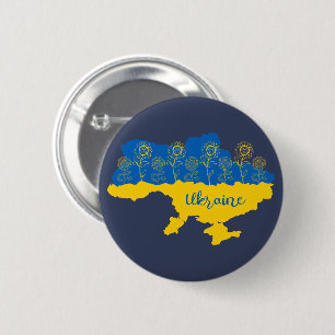 Badge Rond 5 Cm Carte de l'Ukraine avec tournesol et drapeau ukrai