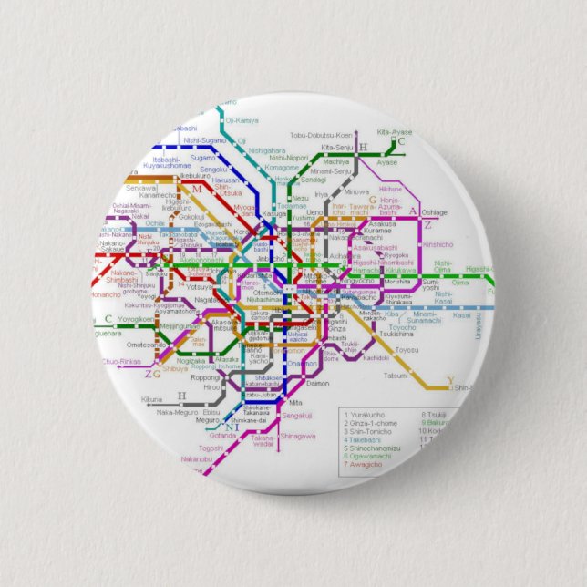 Badge Rond 5 Cm Carte de métro de Tokyo (Devant)