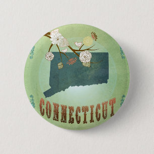 Badge Rond 5 Cm Carte d'état du Connecticut - vert