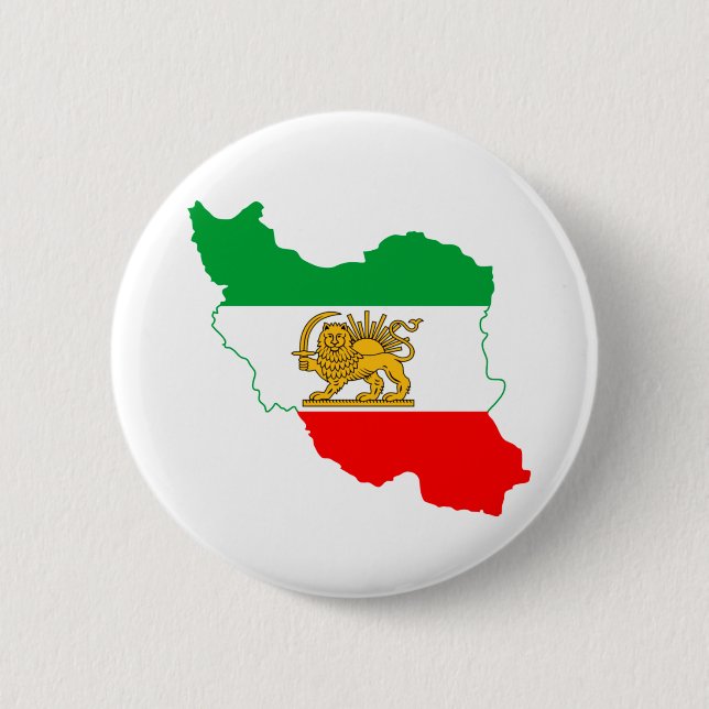 Badge Rond 5 Cm Carte du drapeau iranien avec logo de Lion (Devant)