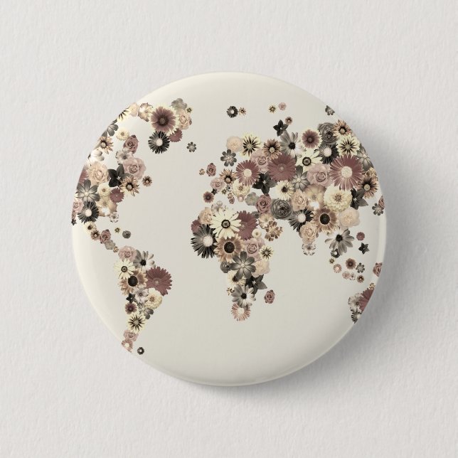 Badge Rond 5 Cm Carte du monde des fleurs Sepia (Devant)