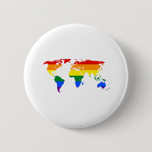 Badge Rond 5 Cm Carte du monde LGBTQ Rainbow