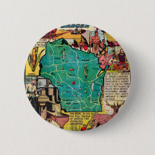 Badge Rond 5 Cm Carte et faits du Wisconsin