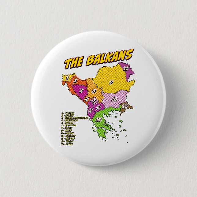 Badge Rond 5 Cm Carte illustrée des Balkans dans le style Pop Art (Devant)