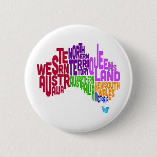 Badge Rond 5 Cm Carte texte typographique Australie