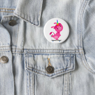 Badge Rond 5 Cm Carton de skateboard Cute Unicorn