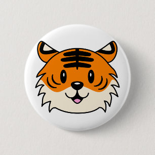 Badge Rond 5 Cm Carton doux et souriant tigre