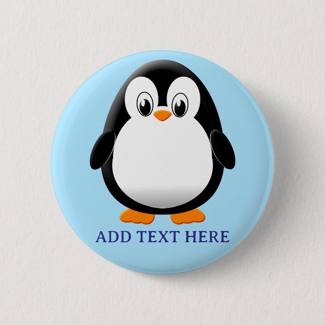 Badge Rond 5 Cm Carton en pingouin mignon bleu personnalisé (Devant)