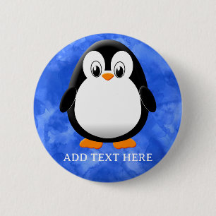 Badge Rond 5 Cm Carton en pingouin sur mesure Aquarelle bleue