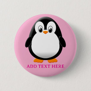 Badge Rond 5 Cm Carton Pingouin Cute Personnalisé Rose