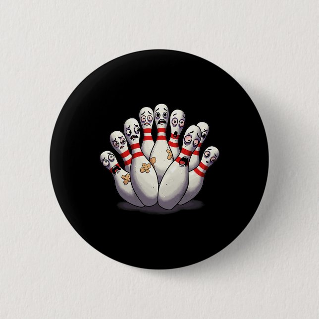 Badge Rond 5 Cm Cartoon Bowling Peur Bowling Pins Drôle Sport Bo (Devant)