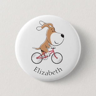Badge Rond 5 Cm Cartoon Funny Chien Chien Chiot Vélo
