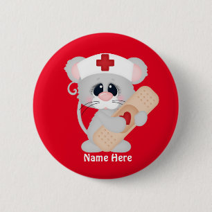 Badge Rond 5 Cm Cartoon Nurse Mouse bouton ajouter le nom