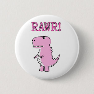Badge Rond 5 Cm Cartoon T-Rex Dinosaur Mignonne Et Rose En Colère