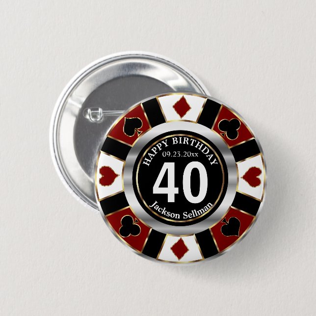 Badge Rond 5 Cm Casino 00e fête d'anniversaire - Rouge foncé (Devant & derrière)