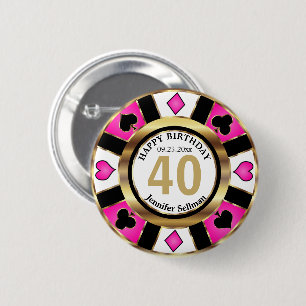 Badge Rond 5 Cm Casino Fête du 00e anniversaire - Rose