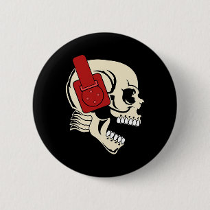 Badge Rond 5 Cm Casque Crâne Dj Halloween Cadeau Edm Déplaisant