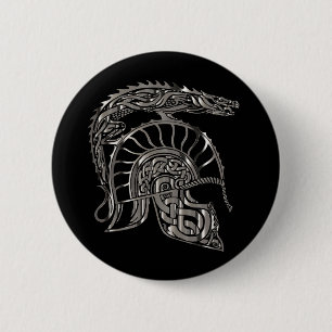 Badge Rond 5 Cm Casque de dragon métallique de guerrier cool