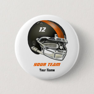 Badge Rond 5 Cm Casque de football noir et orange