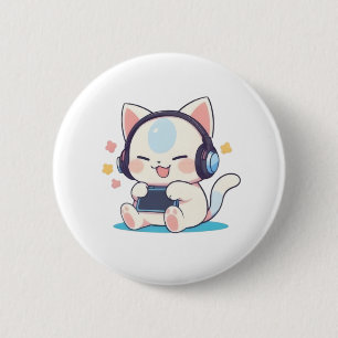 Badge Rond 5 Cm Casque de jeu pour console portable Chibi Chat Mig