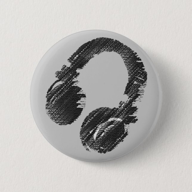 Badge Rond 5 Cm casque deejay de musique noire (Devant)