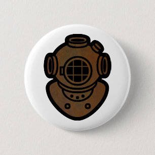 Badge Rond 5 Cm Casque en laiton de plongée