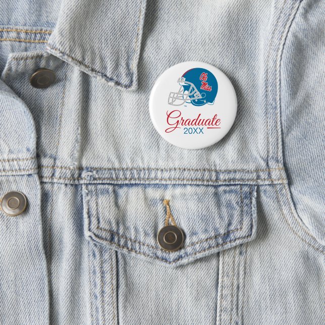 Badge Rond 5 Cm Casque Ole Miss Football | Bleu clair (En situation)