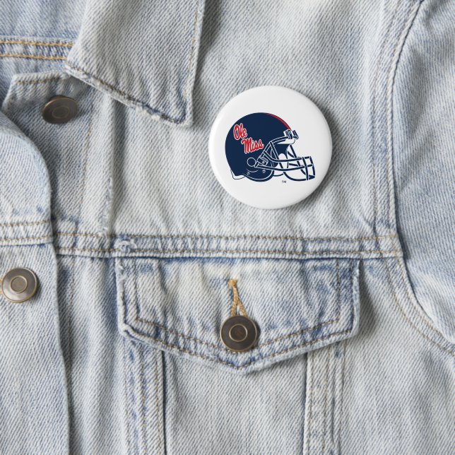 Badge Rond 5 Cm Casque Ole Miss Football | bleu foncé (En situation)