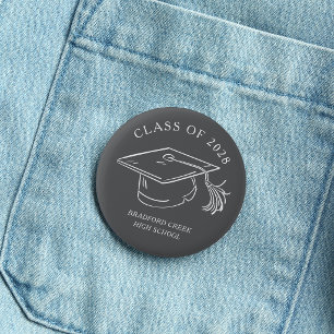 Badge Rond 5 Cm Casquette de diplômé moderne Doodle Promotion de f