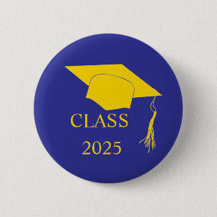Badge Rond 5 Cm Casquette de diplômes bleu et jaune