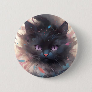 Badge Rond 5 Cm Casquette noire mystique aquarelle   Cute chat