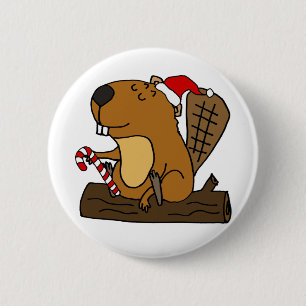 Badge Rond 5 Cm Castor cool en chapeau de Noël