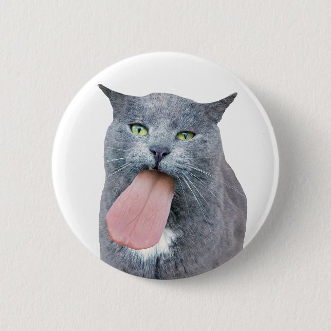 Badge Rond 5 Cm Cat A Te Langue ? (Devant)