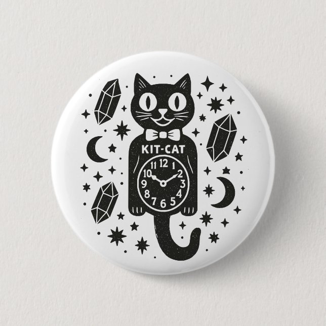 Badge Rond 5 Cm Cat Clock (Devant)
