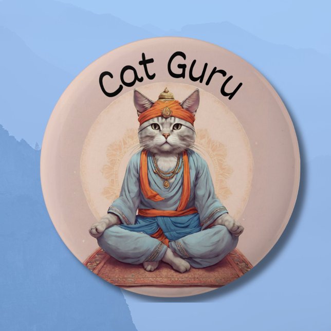 Badge Rond 5 Cm Cat Guru Yoga Maîtrise Méditation pleine conscienc (Créateur téléchargé)