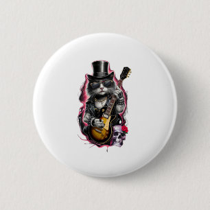 Badge Rond 5 Cm Cat Playing Guitar Rock & Roll 80s 90s Rock Band C