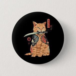 Badge Rond 5 Cm Catana Chat Vintage Cute Chat d'inspiration japona