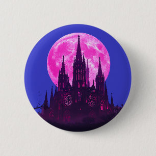 Badge Rond 5 Cm Cathédrale gothique de la Lune rose